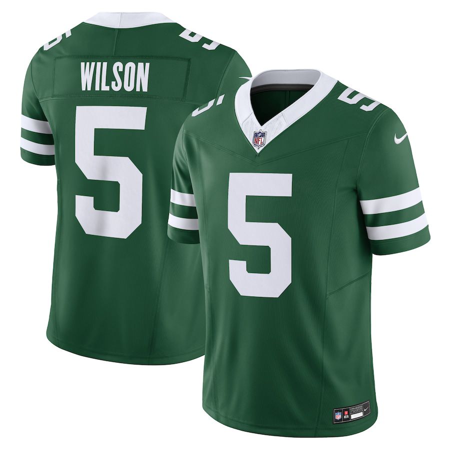 Men New York Jets 5 Garrett Wilson Nike Legacy Green Vapor F.U.S.E. Limited NFL Jersey